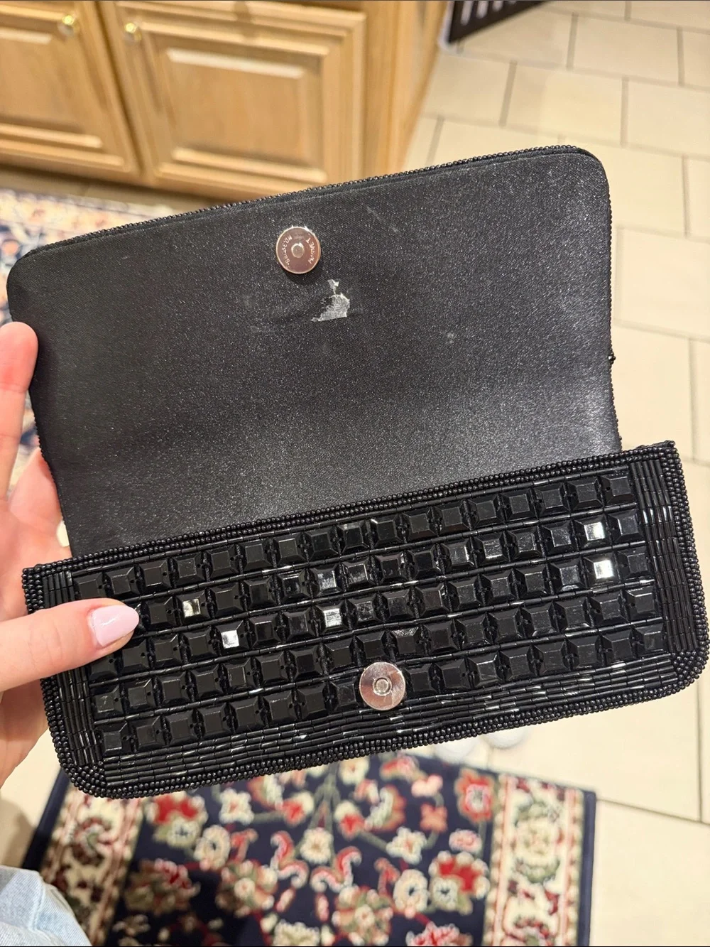 BCBG MAXAZRIA beaded black clutch handbag